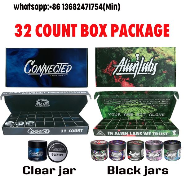 Vide 32 unités 3,5 grammes Fleur Alien Labs Connecté Emballage en pot en verre noir Autocollants Alienlabs Concentré de récipient de 60 ml Packs Monnrock CoOKIES