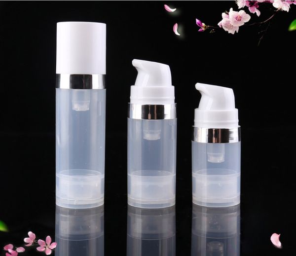 Bouteilles vides 5 ml 10 ml 15 ml Airless Bouteille de lotion pour pompe à vide transparente avec emballage cosmétique Silver Line