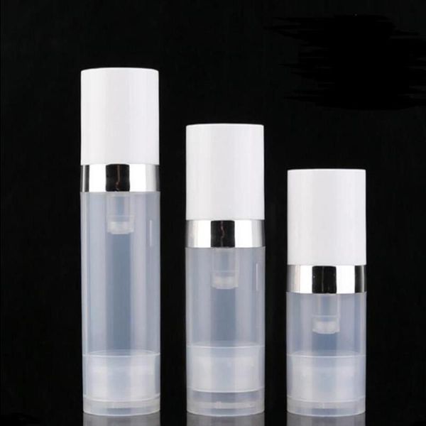 Bouteilles vides 5 ml 10 ml 15 ml Airless Bouteille de lotion pour pompe à vide sans air claire avec emballage cosmétique Silver Line Qsnms