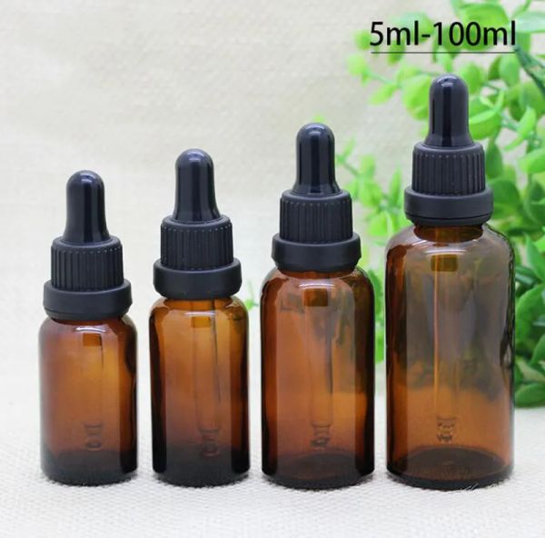 Frascos cuentagotas de vidrio ámbar vacíos Venta al por mayor E Botellas de vidrio líquido 10ml 15ml 20ml 30ml 50ml 100ml en existencias