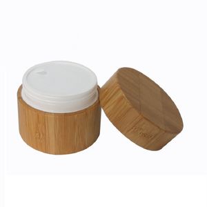 Pot en plastique blanc PP intérieur de bouteille de crème pour les yeux en bois de bambou vide avec doublure de disque Emballage cosmétique Conteneur rechargeable Pot de crème pour le visage 5G 10G 15G 20G 30G 50G