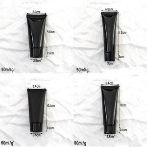 Botellas vacías de plástico negro para crema de manos, tubos flexibles para apretar con tapón de rosca