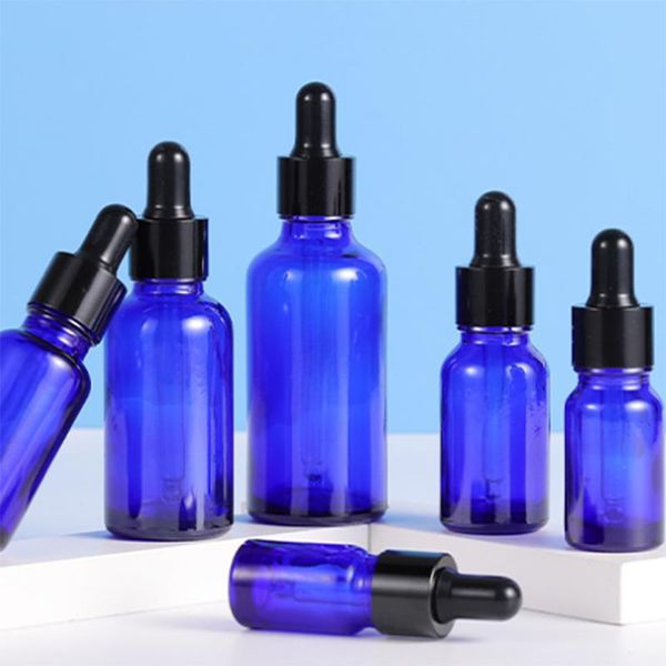 Flacon compte-gouttes vide en verre bleu cobalt 5-100 ml avec Pipptte pour huiles essentielles aromathérapie Eliquid