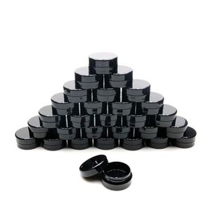 Rénits cosmétiques vides avec couvercles 3G Plastique Petite bouteille de voyage rechargeable Épreuve des pots noirs ronds pour la crème de lotion d'échantillon Slime LJBN