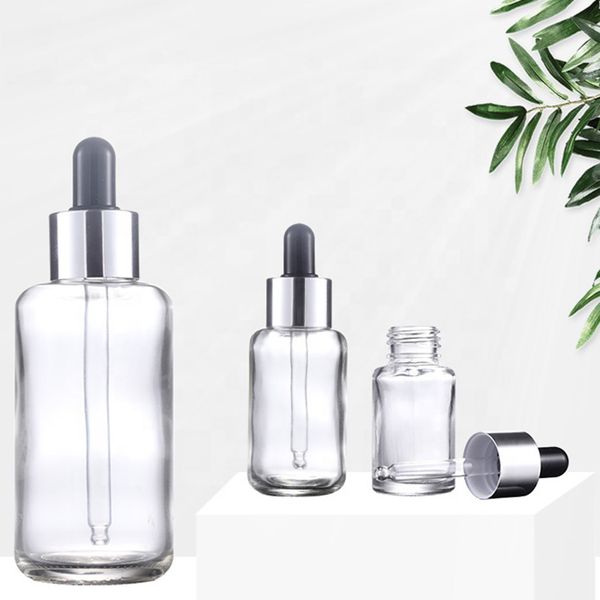 Flacon compte-gouttes vide clair contenant de liquide d'aromathérapie en verre d'huile essentielle 30ml 50ml 100ml goutte pour flacons de pipette de massage rechargeables