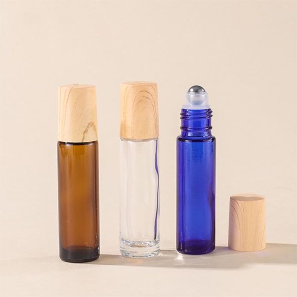 Rouleau d'huile essentielle vide sur les bouteilles Tube de roulement de crème pour les yeux en verre de 10 ml avec boule en métal