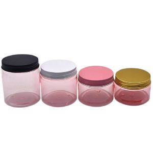 Bouteille vide de crème pour les yeux, pot en plastique PET rose clair, or noir blanc, couvercle en aluminium, emballage cosmétique, conteneurs rechargeables, pots 250ml 200ml 120ml 100ml