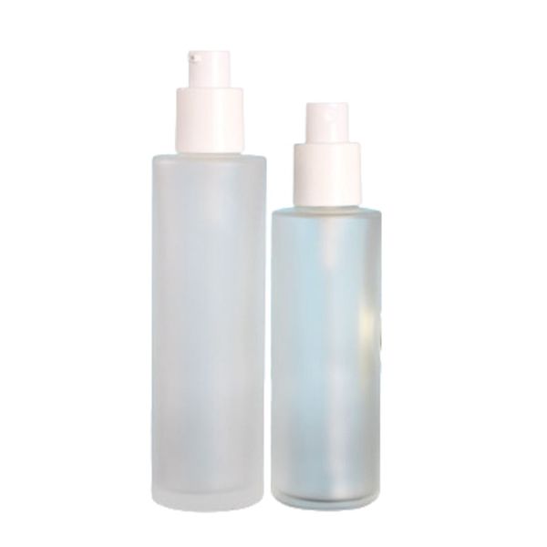 Bouteille en verre dépoli vide Épaule plate Lotion blanche dorée brillante Pompe Spary Récipient d'emballage cosmétique rechargeable portable 20 ml 30 ml 40 ml 60 ml 80 ml 100 ml 120 ml