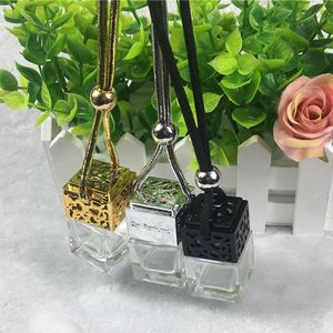 Bouteille de parfum de voiture en verre vide, pendentif diffuseur d'huile essentielle avec couvercles or argent noir et embout en plastique