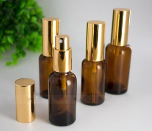 Bouteilles de parfum d'huile essentielle en verre vides, flacon pulvérisateur de brume rechargeable ambre 5-100ml avec capuchon doré