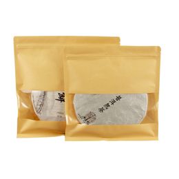 Sac de rangement vide en papier Kraft avec fenêtre, pour emballage de gâteaux au thé Puer, sacs de scellage recyclables Boutique LX6395