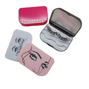 Otro maquillaje Estuche de pestañas vacío Caja de embalaje de pestañas postizas para 3 pares Estuche de pestañas de color rosa negro blanco con espejo