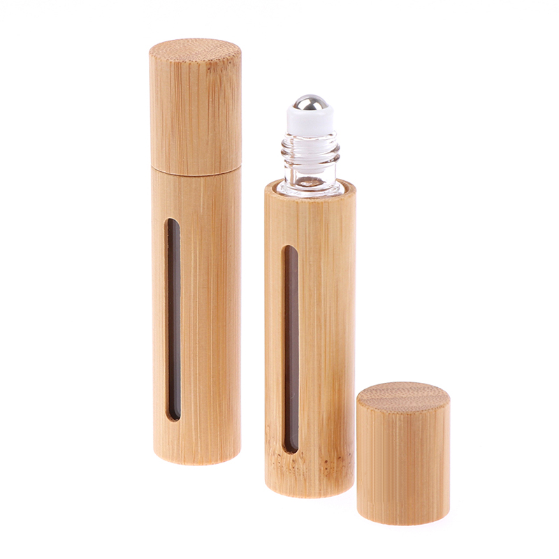 Boş yağ şişesi paslanmaz rulo top parfüm aromaterapi yağ silindiri şişeleri bambu ahşap