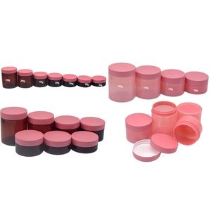 Embalaje vacío Plástico Marrón Botella rosa Cubierta rosa Forma circular Tarro cosmético Recipiente de embalaje recargable portátil 50G 80G 100G 120G 150G 200G 250G