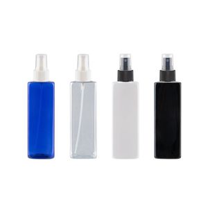 Lege plastic container met spuitpomp 250 ml vierkante witte transparante blauwe zwarte huisdier fles voor cosmetica parfumfles