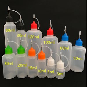 Bouteille d'aiguille en plastique vide 30ml 50ml 60ml pour jus, flacons compte-gouttes colorés, huile liquide PE avec bouchon à l'épreuve des enfants