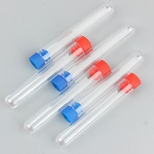 Tubes en plastique transparents rechargeables vides, bouteilles d'aiguilles, forme de Tube à essai avec bouchon, diamètre 12mm