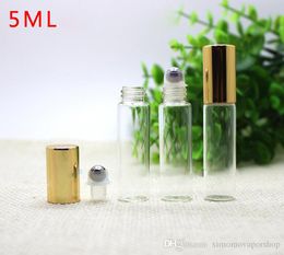 Lege Roll On Glazen Flessen 5ml met ROESTVRIJSTALEN ROLLER En Gouden Dop voor Geur Etherische Olie Mini-Flessen