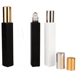 Lege Vierkante Glazen Roll On Flessen 10 ml Essentiële Olie Parfumflesje met Mat Zwart/Witte Kleur rvs Roller Ball SN4420