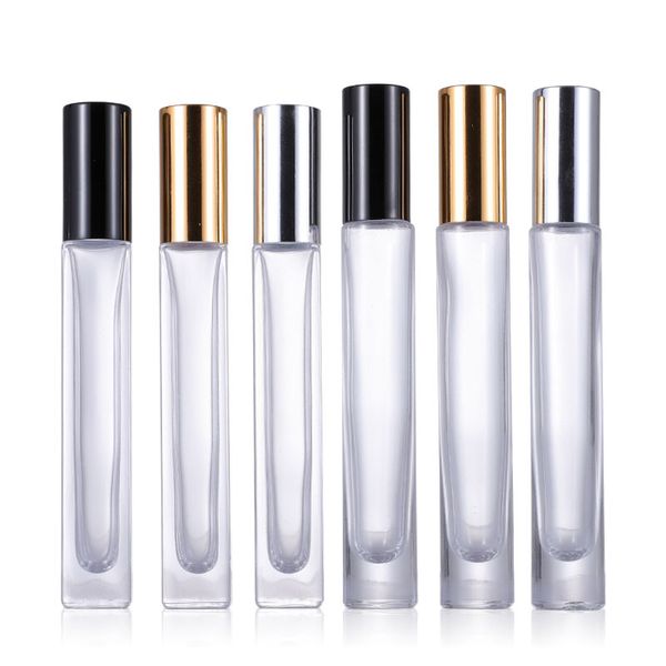 Botellas vacías de rodillo de aceite esencial de vidrio transparente de 10 ml de fondo grueso con bolas SS, bálsamos labiales de perfume de aromaterapia, botella enrollable a la venta