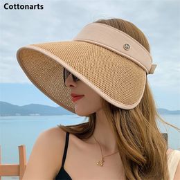 Lege top 14 cm grote rand zon hoed opvouwbare draagbare roll-up strand zomer casual stro cap vizieren vrouwen visser 220407