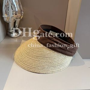 Haute de paille de haut vide Visors d'été Visors de luxe Coton Linage Bandau Bandon Femme Paille Chatle Soft Foldable Hat Vacation Beach Suncreen Hat