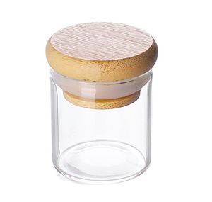 Lege transparante glazen jar flacon container flessen houten deksel brede mond rechte zijdelen voor keuken thee voedsel droge kruid opslag luchtdichte geur bewijs
