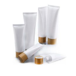 Ulbie – bouteille vide en plastique blanc, Tubes à presser, pots de crème cosmétique, récipient rechargeable pour baume à lèvres de voyage avec capuchon en bambou