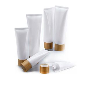 Lege Witte Plastic Knijpbuizen Fles Cosmetische Crème Potten Hervulbare Reizen Lippenbalsem Container Met Bamboe Dop Rcnhe