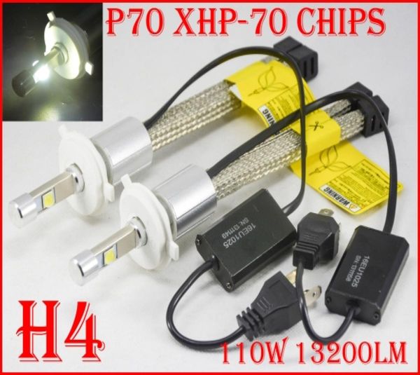 EMS 2 Set H4 HB2 9003 P70 Cre 110W 13200LM Kit de conversión automática de faros LED XHP70 CHIPS Faros de conducción sin ventilador HiLow Beam S4144959