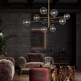 EMS 2020 design moderno lampadario a sfera in vetro 6 teste lampada a bolle di vetro trasparente lampadario per soggiorno cucina oro nero luce f2937