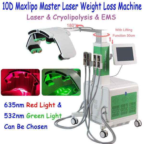 Diode lipo laser anti-cellulite machine 10d lipolaser graisse dissoudre la perte de poids 4 EMS Cryo-thérapie pads 360 Rotation Rotation Green rouge Laser Slimming Device