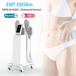 Dernière mise à niveau EMS EMT8 EMSlim non invasive pour le contour du corps, la construction musculaire, la réduction de la graisse, l'élimination de la cellulite, la machine de beauté emslim avec 4 poignées