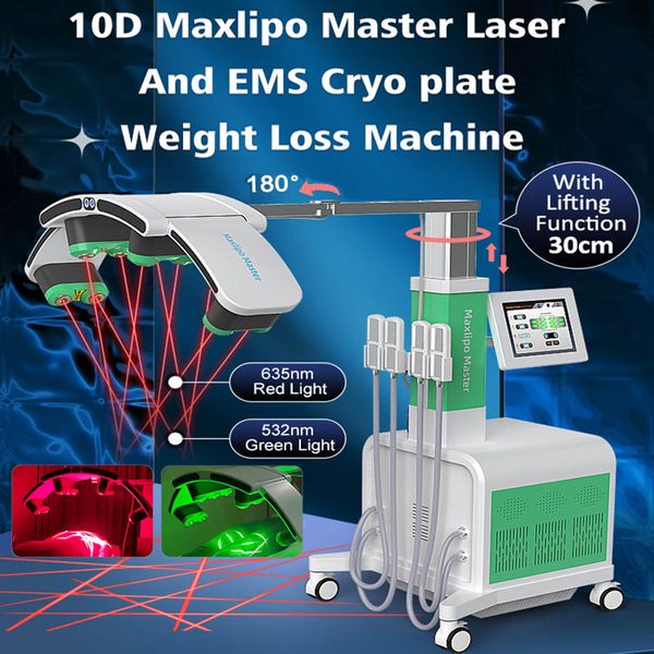 Lipolaser Machine 10D Maxlipo Master Laser Fat Removal Body Contouring Equipment avec 4 plaques de cryothérapie EMS EM Slim Muscle Building Device pour SPA Salon Clinique