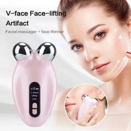 EMS Microcurrent Face Beauty Apparatus Tillen Massager 3D Roller Anti Wrinkle Slimper Draai Huid Verjonging Verminder dubbele kin 240425