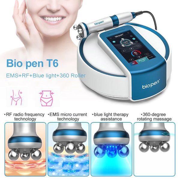 Biopen T6 RF Equipment EMS 360 Rolling Massager Micro -corriente Radio Frecuencia Azul Dispositivo Ligante de la cara El tratamiento del acné Terreno de belleza Terrano de belleza