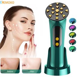 EMS RF Dispositivo de belleza Mesterapia facial Radiofrecuencia 5 Colores LED Terapia cálida Vibración Cuidado de la piel Anti arrugas 240425