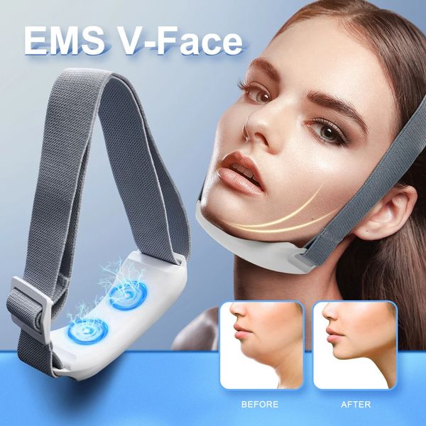 EMS V-Face Reductor de mentón doble Masajeador facial Forma de cara Levantamiento Adelgazante Dispositivo de belleza de microcorriente Estiramiento de la piel 240111