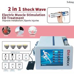 Máquina de terapia Emshock 2 en 1 Estimulador muscular eléctrico Ems Copas Máquina de ondas de choque Alivio del dolor de ondas de choque Fisioterapia Disfunción eréctil Tratamiento de disfunción eréctil