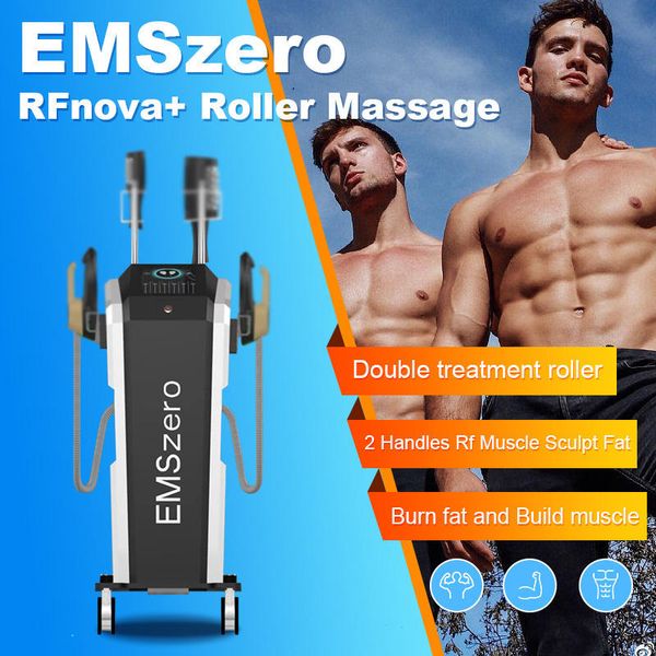 EMSzero 2 en 1 máquina de masaje con rodillos EMSlim Building Muscle Stimulator melocotón cadera 4 manijas RF Slim EMS Body sculpting 13 Tesla HIEMT equipo de salón de belleza para adelgazar