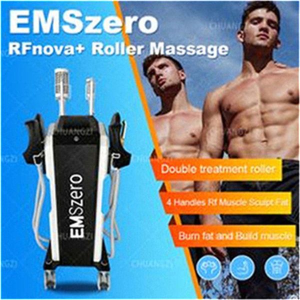 Outil de massage à rouleaux EMSZERO 7-en-1 réducteur de graisse 14 Tesla 4 poignées 2 rouleaux EMS RF minceur Machine et rouleau certificat CE