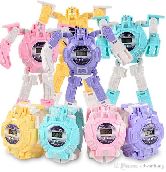 EMT QT5 Enfants Dessin Animé Transformable Robot Montre Minuterie Enfant Jouet Montre-Bracelet Électronique Différentes Couleurs Noël Anniversaire Gif2110629