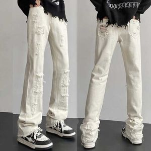 En's Jeans plus taille m-5xl jeans denim jeans hommes trou de couleur blanche marée pantalon de rue high