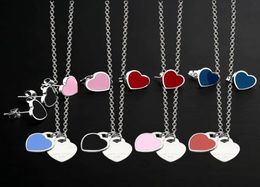Email Blue Pink Green Double Heart Sieraden Sets Charms ketting en oorbellen Fashion Rainless Letters Sun Gold Jewely Tset1539738