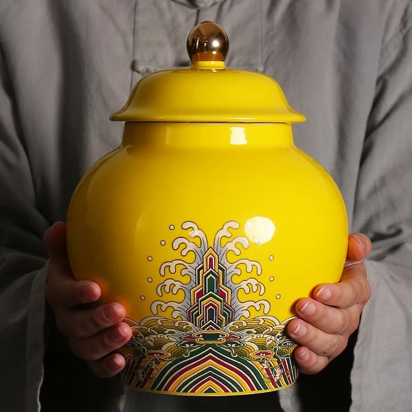 Pot de stockage en céramique de couleur émail, caddie à thé scellé de grande capacité, récipient de cuisine, café, bonbons, artisanat en porcelaine 231228