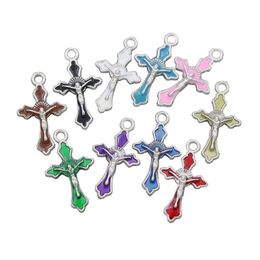 Emaille Kruisbeeld Kruis Jezus Bedels Hangers 200 stks veel 10 Kleuren 14x22 5mm Mode-sieraden DIY Fit Armbanden Ketting Oorbellen L499308K