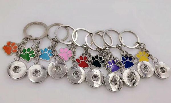 Émail Chien Chat Empreintes De Patte 18mm Snaps Bouton Porte-clés Charme Porte-clés Pour Clés De Voiture Porte-clés Souvenir Couple Sac À Main Porte-clés A30