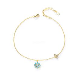 Email Flower Bead Chain Licht Blauwe strandstijl Daisy Anklet Est Custom Anklet 925 Sterling Silver 18K Gold PLATED 240408