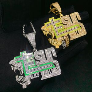 Emaille fluorescentie Jesus Walks with Me Bid Letter Charm Hanger Ketting met touwketting Hiphop Dames Heren Volledig verhard 5A Zirkonia Christus Mannen Geschenksieraden