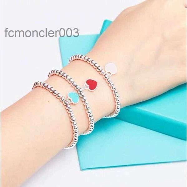 Bracelet coeur en émail plaqué argent sterling 925 or 18 carats handball rose 9BCY